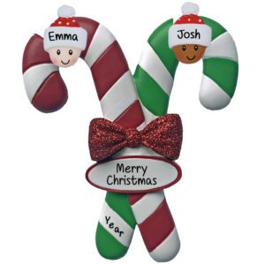 Image of Biracial / Interracial Couple On Candy Cane Personalized Ornament