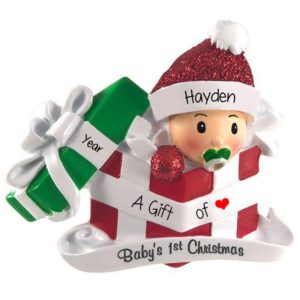 Image of Baby Girl's First Christmas In RED Present Ornament