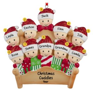Image of Grandparents With 8 Grandkids In Christmas Bed Ornament