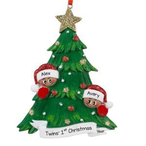 Image of Twins' 1st Christmas African American Heads On Tree Ornament