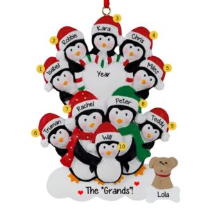 Image of Ten Grandkids With Dog Penguin Striped Heart Ornament