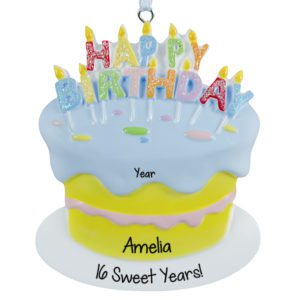 Image of Glittered Birthday Cake 16 Sweet Years Ornament