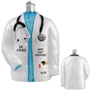 Image of In Fauci We Trust Glittered Dimensional Glass Doctor Coat Ornament