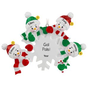 Image of Four Gal Pals Snowmen On Flake Ornament