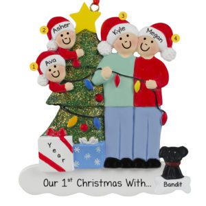 Image of Dog's 1st Christmas With Family Of 4 Lights Ornament