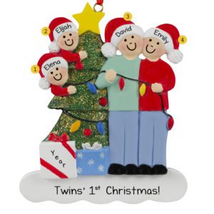 Image of Twins' First Christmas Family Stringing Lights Ornament
