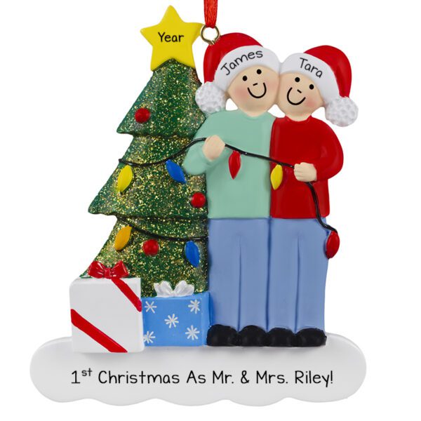 1st Christmas As Mr and Mrs Couple Decorating Tree Ornament ...