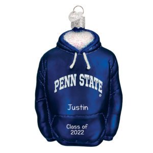Image of Class Of Penn State Glittered Glass Hoodie Personalized 3-D Ornament