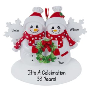 Image of Anniversary Celebration Snow Couple With Flakes Ornament