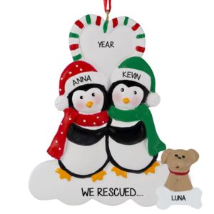 Image of Rescued Dog With Penguin Couple Ornament