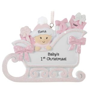 Image of Baby GIRL'S 1st Christmas PINK Glittered Sleigh Ornament