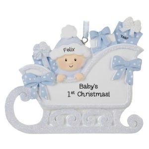 Image of Baby BOY's 1st Christmas BLUE Glittered Sleigh Ornament