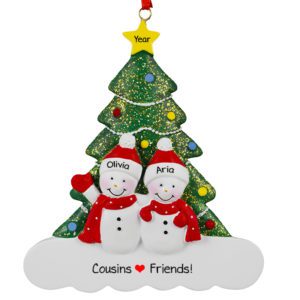 Image of Two Snowmen Cousins Glittered Tree Ornament
