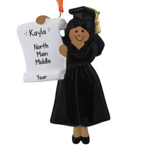 Image of Middle School FEMALE Graduation BLACK Robe Ornament AFRICAN AMERICAN
