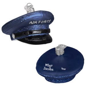 Image of Personalized Air Force Military BLUE Glittered Glass 3-D Cap Ornament