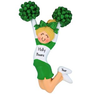 Image of GREEN Cheerleader Glittered Pom Poms Ornament BLONDE