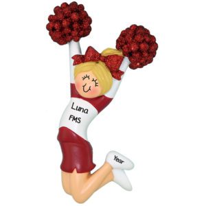 Image of RED Cheerleader Glittered Pom Poms Ornament BLONDE