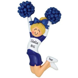 Image of BLUE And WHITE Cheerleader Glittered Pom Poms Ornament BLONDE