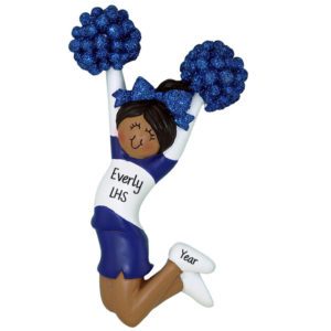 Image of African American BLUE And WHITE Cheerleader Glittered Pom Poms Ornament