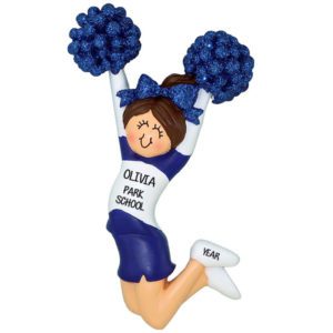 Image of BLUE And WHITE Cheerleader Glittered Pom Poms Ornament BRUNETTE