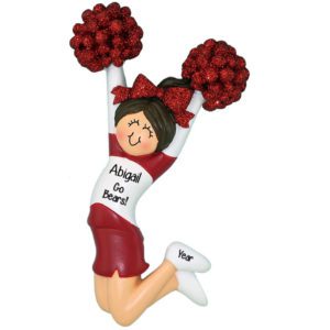 Image of RED Cheerleader Glittered Pom Poms Ornament BRUNETTE