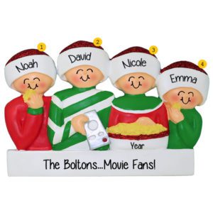 Image of Family Of Four Movie Night With Popcorn Ornament