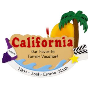 Image of Vacation To California Palm Tree And Waves Ornament