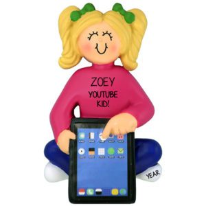 Image of GIRL Watching YouTube On iPad Ornament BLONDE