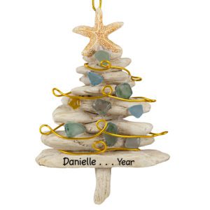 Image of Driftwood Tree With Sea Glass Ornament