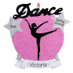 Image of Dance Recital Silhouette Silver Stars Shimmering Ornament