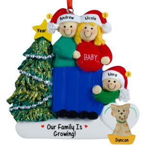 Image of Expecting Couple With One Child + CAT Ornament BLONDE Mom