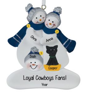 Image of Dallas Cowboys Family Of 3 + CAT NAVY And SILVER Ornament