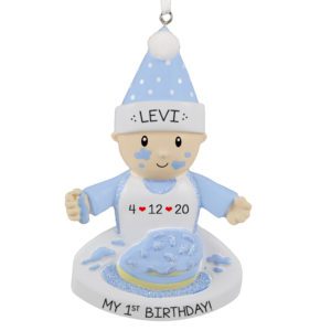 Image of Baby BOY'S 1st Birthday Cake On Face Ornament