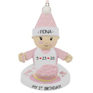 Image of Baby GIRL'S 1st Birthday Cake On Face Ornament