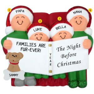 Image of Grandparents And 2 Grandkids With DOG Night Before Christmas Glittered Caps Ornament
