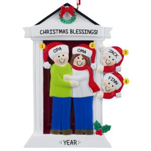 Image of Grandparents And 2 Grandkids Christmas Door Ornament