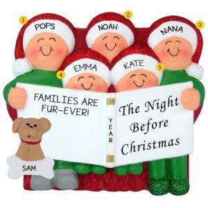 Image of Grandparents With 3 Grandkids And DOG Night Before Christmas Glittered Caps Ornament