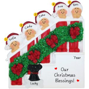 Image of Five Grandkids And Dog Christmasy Stairs Ornament