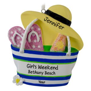 Image of Friends Beach Trip Tote With Flip Flops And Hat Ornament