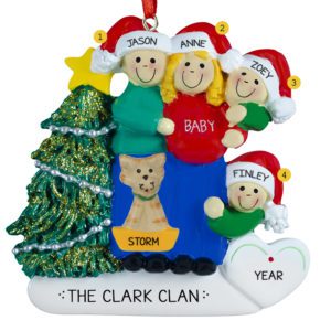 Image of Expecting Couple With 2 Kids + Cat BLONDE Mom Ornament