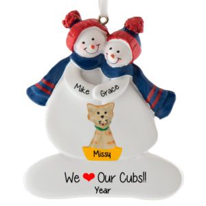 Image of Chicago Cubs Couple + Cat Personalized Ornament BLUE & RED