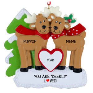 Image of Grandparents Deer Couple With Trees Glittered Ornament