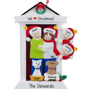 Image of Door Family Of 4 With 2 Pets Ornament