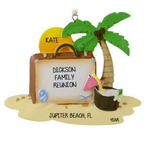 Image of Family Reunion Palm Tree Suitcase On Sand Ornament