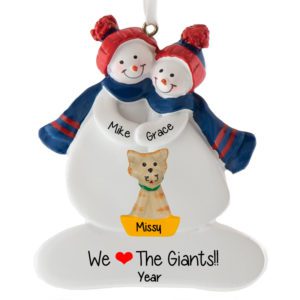 Image of New York Giants Couple + Cat Personalized Ornament BLUE & RED