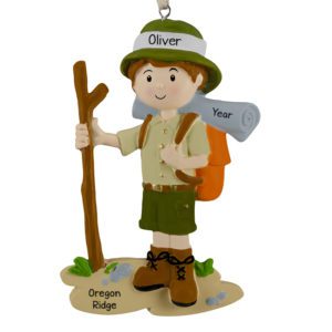 Image of BOY Hiker With Stick And Backpack Ornament