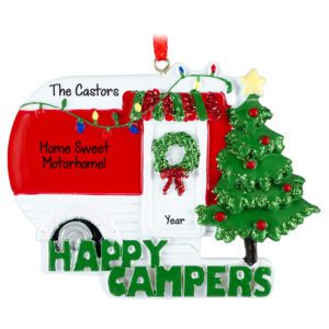 Image of Home Sweet Motorhome Red Camper Glittered Ornament