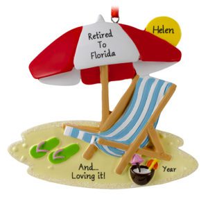 Image of Retired To Beach Chair Umbrella And Sun Ornament