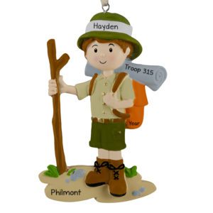 Image of Boy Scout With Hiking Stick And Backpack Ornament