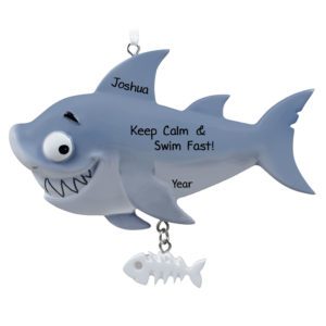 Image of Shark With Dangling Fish Bone Two-Piece Ornament